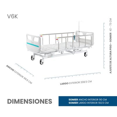 CAMA HOSPITALARIA 3 POSICIONES EN FORMA ELÉCTRICA ▸ BARANDAL TIPO CORRAL ▸ BASE DESMONTABLE ABS (INCLUYE PORTA SUERO Y COLCHÓN)