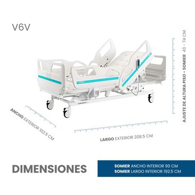 CAMA HOSPITALARIA 3 POSICIONES EN FORMA ELÉCTRICA ▸ BARANDAL COMPLETO ABS ▸ BASE DESMONTABLE ABS (INCLUYE PORTA SUERO Y COLCHÓN)