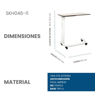 MESA PUENTE HOSPITALARIA  ▸RESINA FENÓLICA ▸ CUBIERTA PVC BLANCO