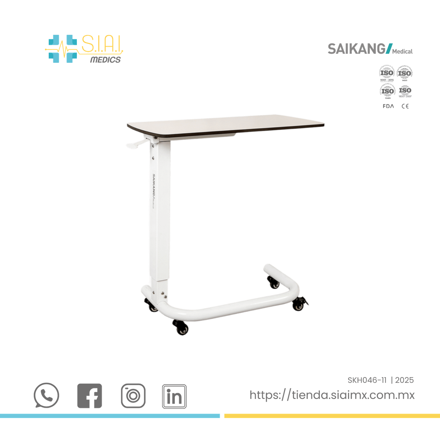 MESA PUENTE HOSPITALARIA  ▸RESINA FENÓLICA ▸ CUBIERTA PVC BLANCO