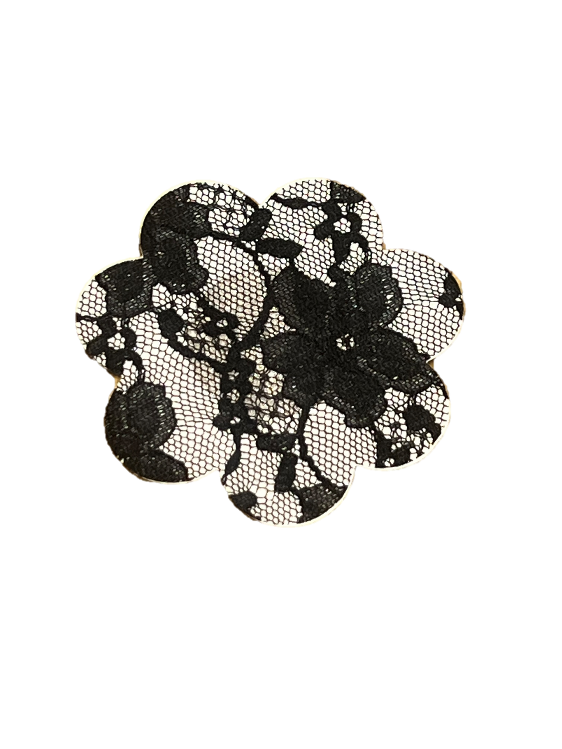 2 schwarze Spitzen-Blumen-Pasties. Nicht voll abdeckend.