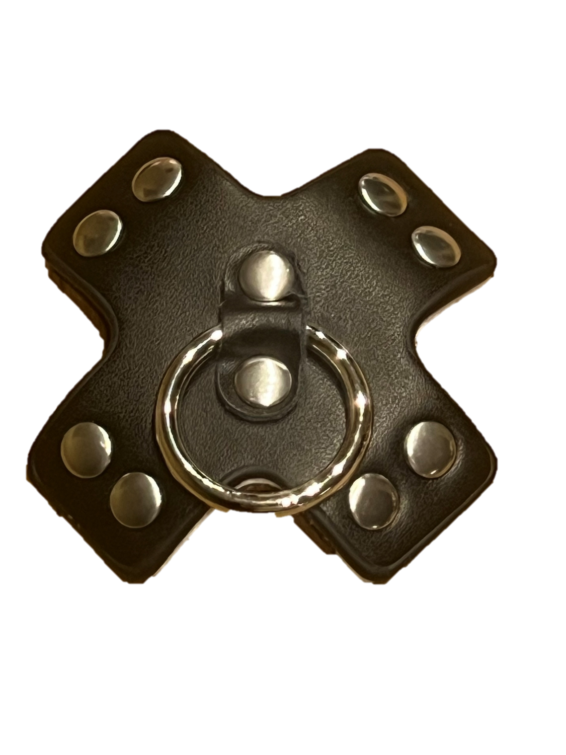 2 schwarze Kunstleder/Fetisch-Pasties mit Nieten und Metallring. Wiederverwendbar