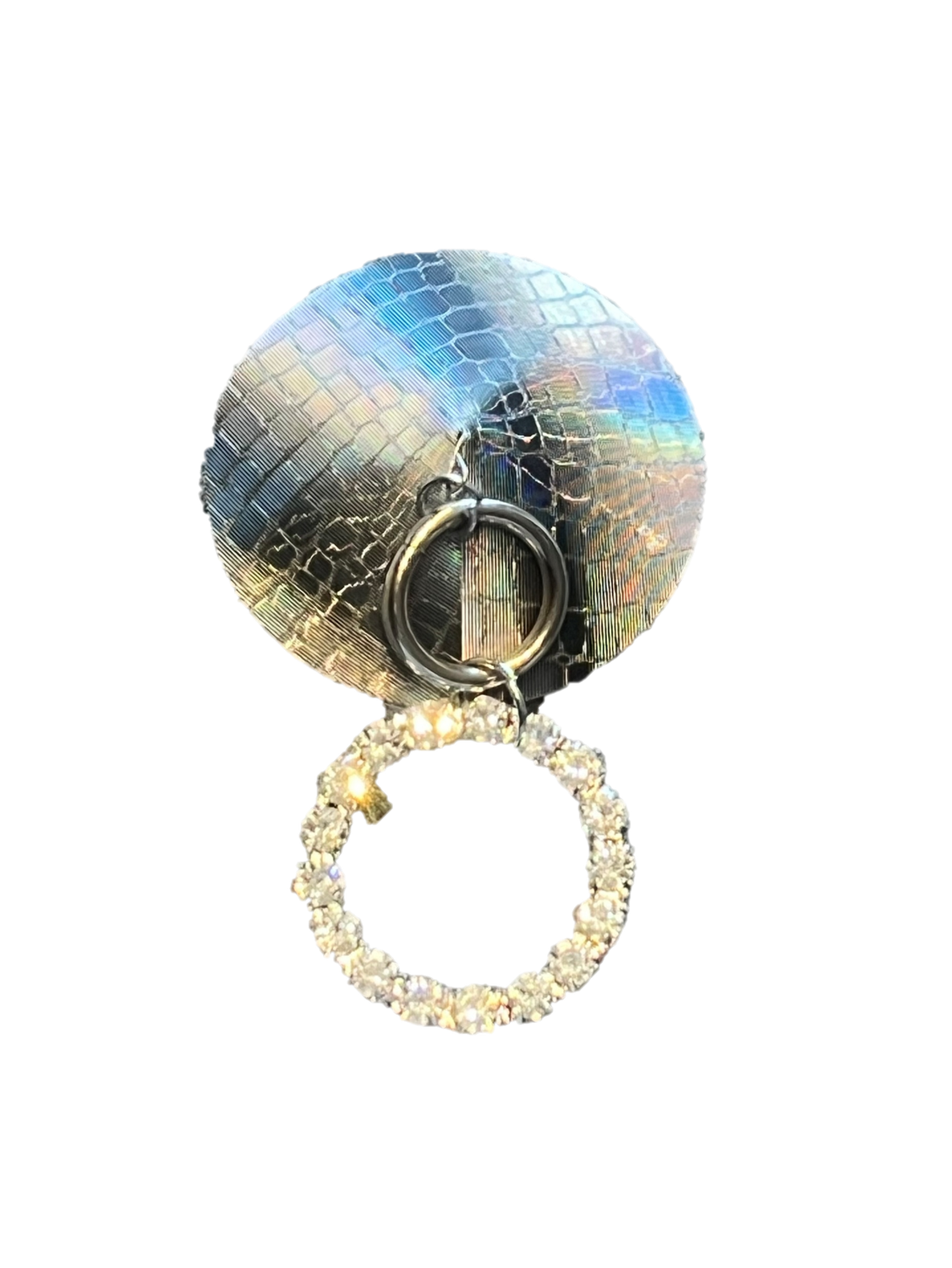 2 Space-Pasties silber mit Strassring. Durchmesser: 6 cm. Wiederverwendbar