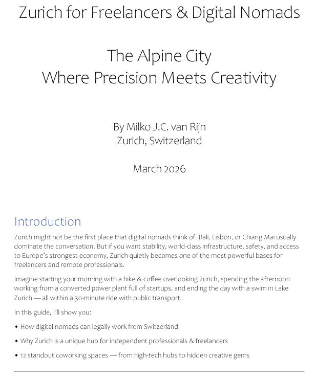 Zurich for Freelancers and Digital Nomads 2026