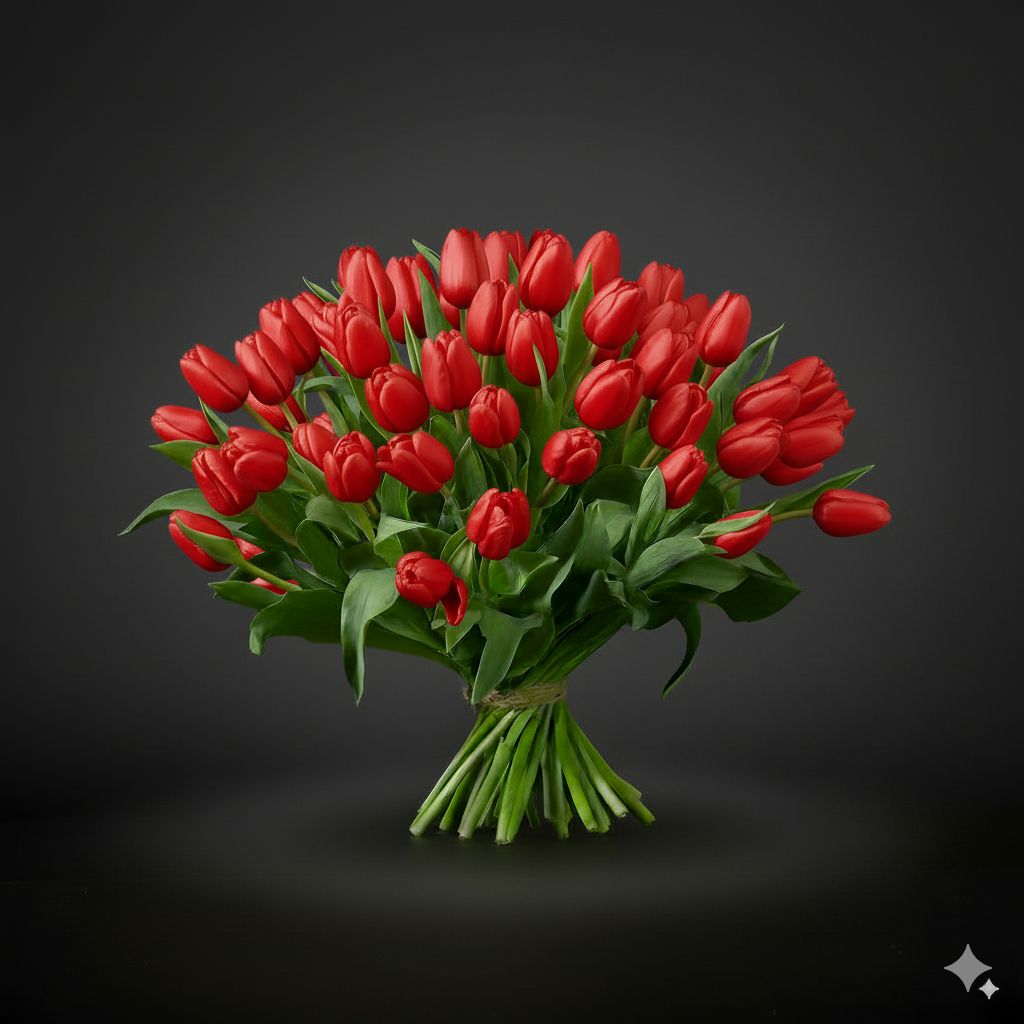Roter Tulpenstrauß „STARKE LIEBE“, Menge an Tulpen: 50 rote Tulpen