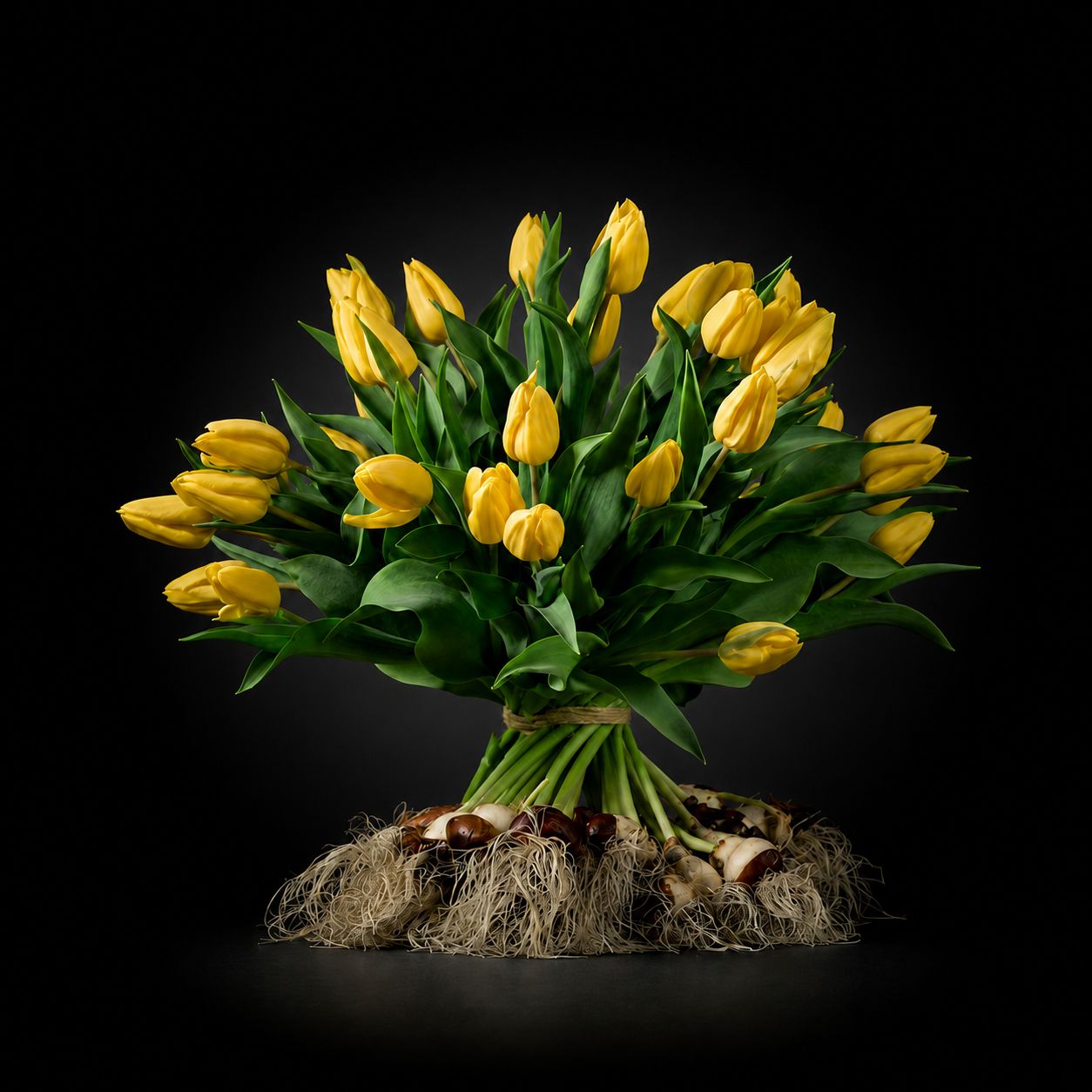 Gele tulpen met bol boeket