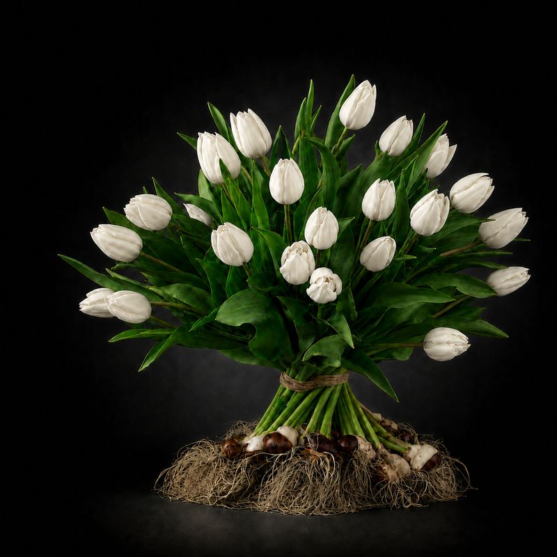 Witte tulpen met bol boeket