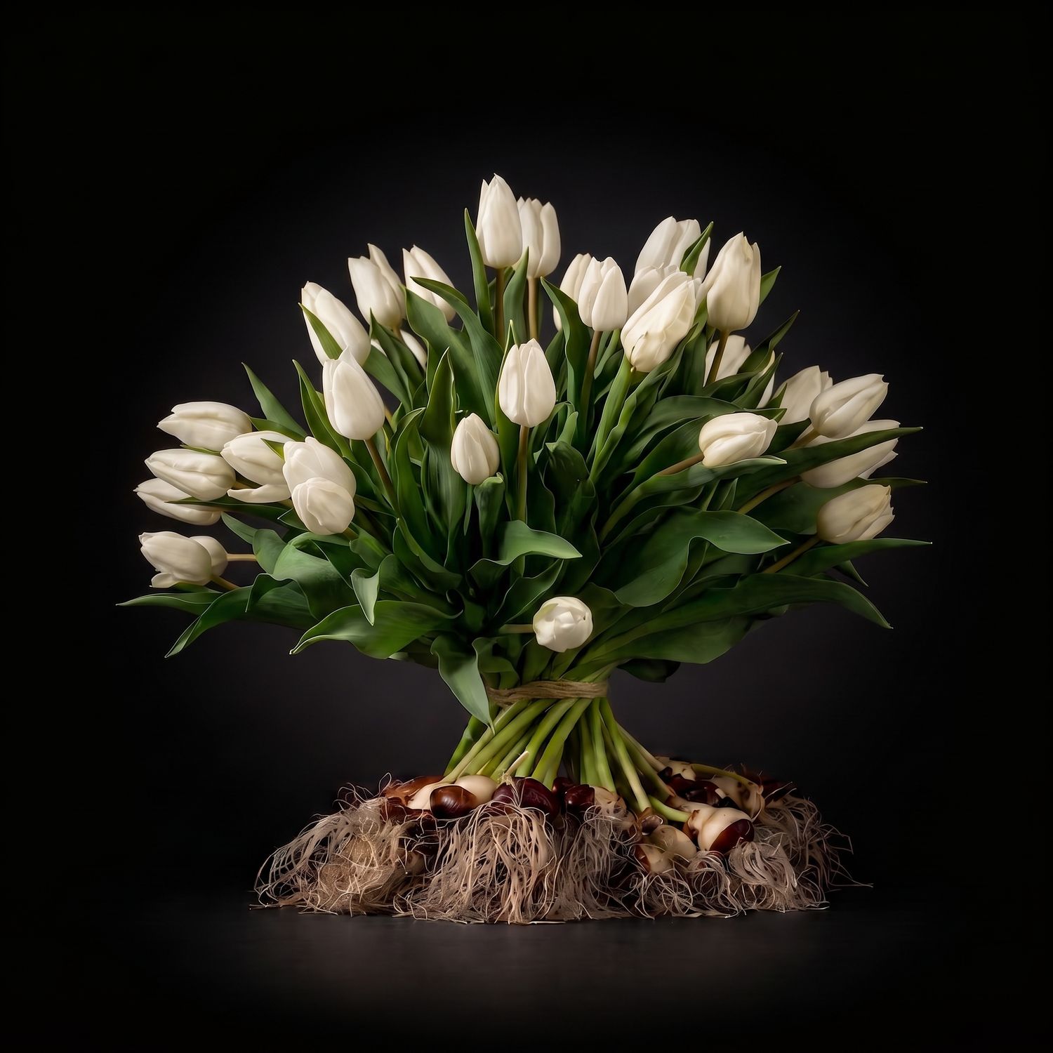 White tulips with bulbs bouquet White tulips with bulbs bouquet, Add a luxurious bowl?: Geen schaal, Size:: Groot Boeket