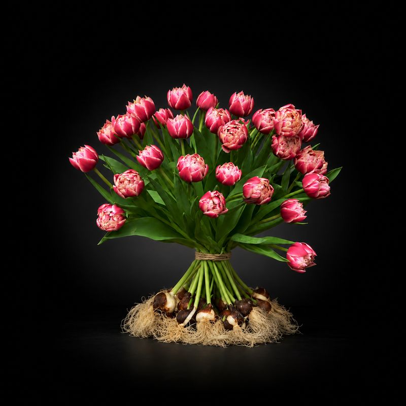 Strauß aus gefüllten lachsrosa Tulpen mit Zwiebel