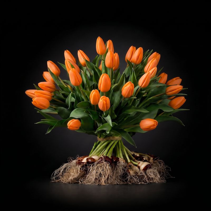 Strauß aus orangefarbenen Tulpen mit Zwiebel