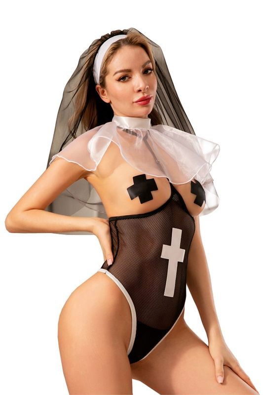 Déguisement Religieuse Sexy – Costume 4 Pièces
