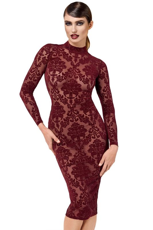 Robe Midi Fourreau Tulle Floqué Kink Royal – Bordeaux