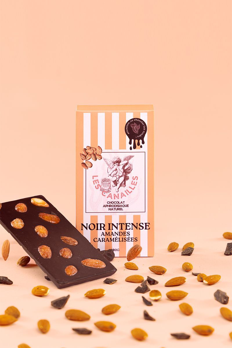 Chocolat Aphrodisiaque Noir Intense – Amandes Caramélisées – 100g