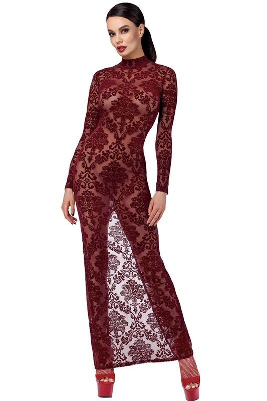 Robe Fendue Tulle Floqué Kink Royal – Bordeaux