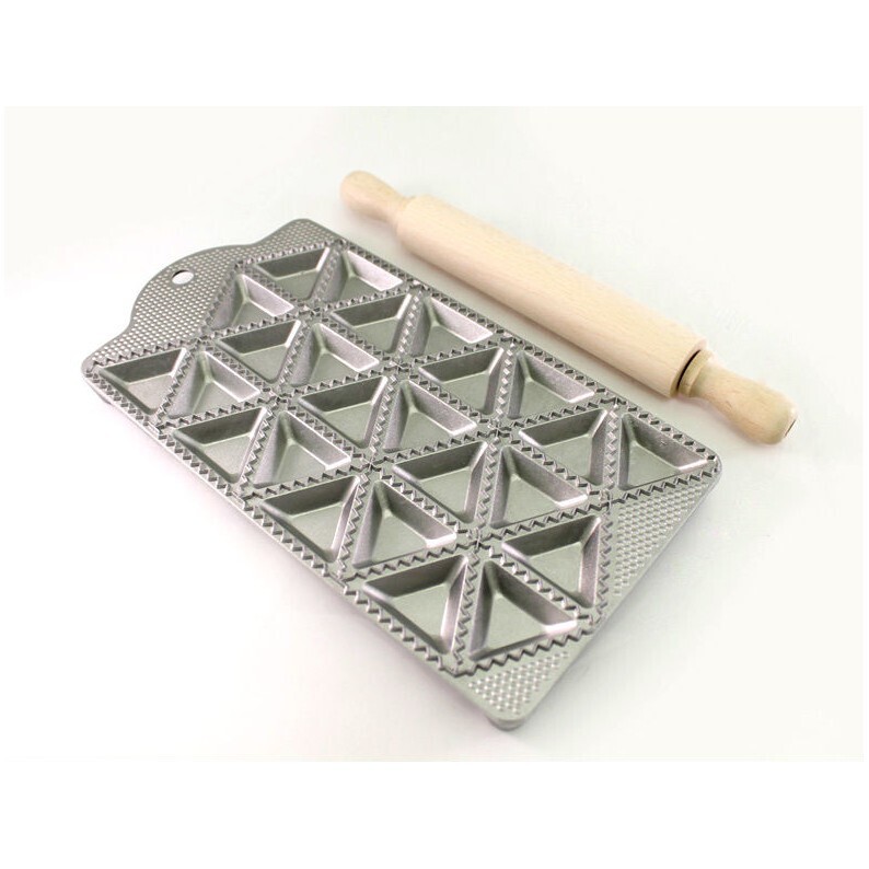 Stampo raviolatore triangolo 24 posti con mattarello legno