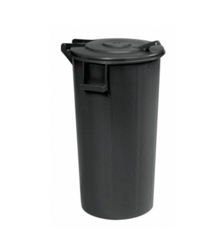 Bidone / pattumiera / porta rifiuti tondo nero coperchio attaccato a cerniera SSS