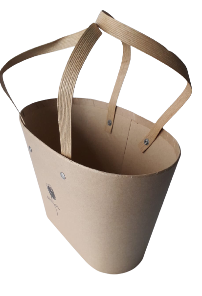 Contenitore a borsa ovale in carta colore avana