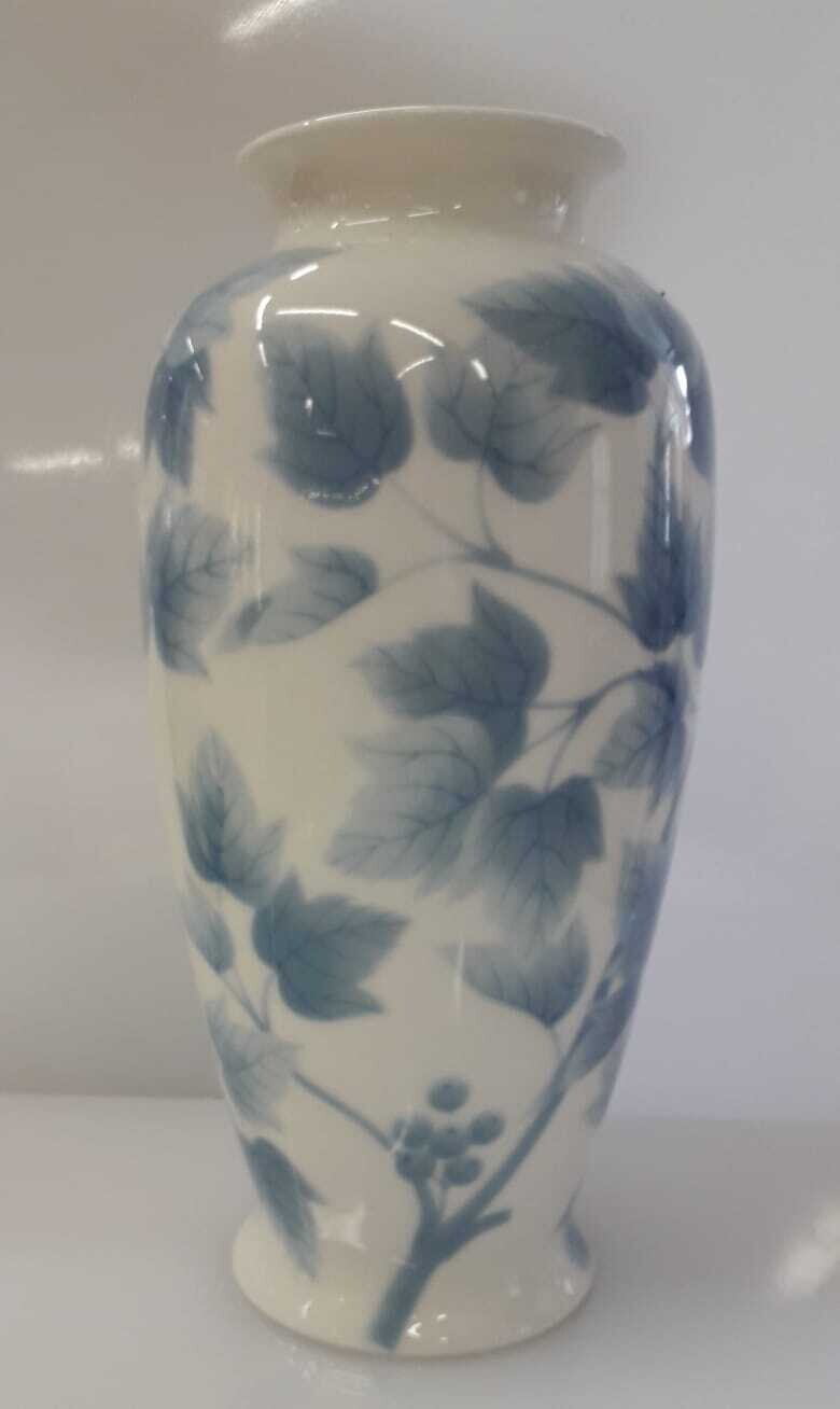 Vaso bone china Lapis decoro foglie azzurre