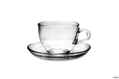 Set 6 tazze caffè Basic in vetro con piatto cl.9