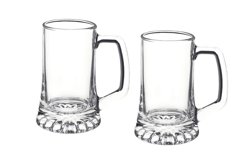 Set 2 bicchieri / peker birra Stern con manico in vetro Bormioli