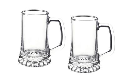 Set 2 bicchieri / peker birra Stern con manico in vetro Bormioli
