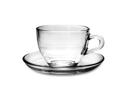 Set 6 tazze caffè Basic in vetro con piatto cl.9