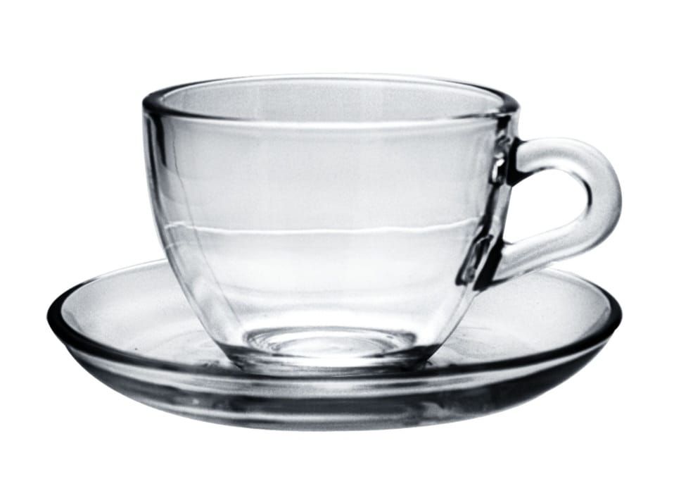 Set 6 tazze thè Basic in vetro con piatto cl.21,5