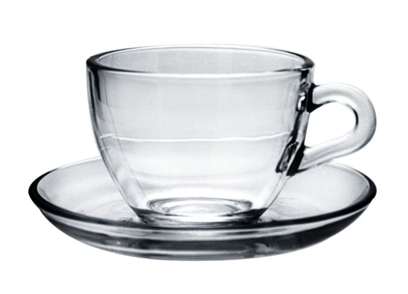 Set 6 tazze thè Basic in vetro con piatto cl.21,5