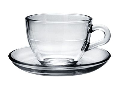 Set 6 tazze thè Basic in vetro con piatto cl.21,5