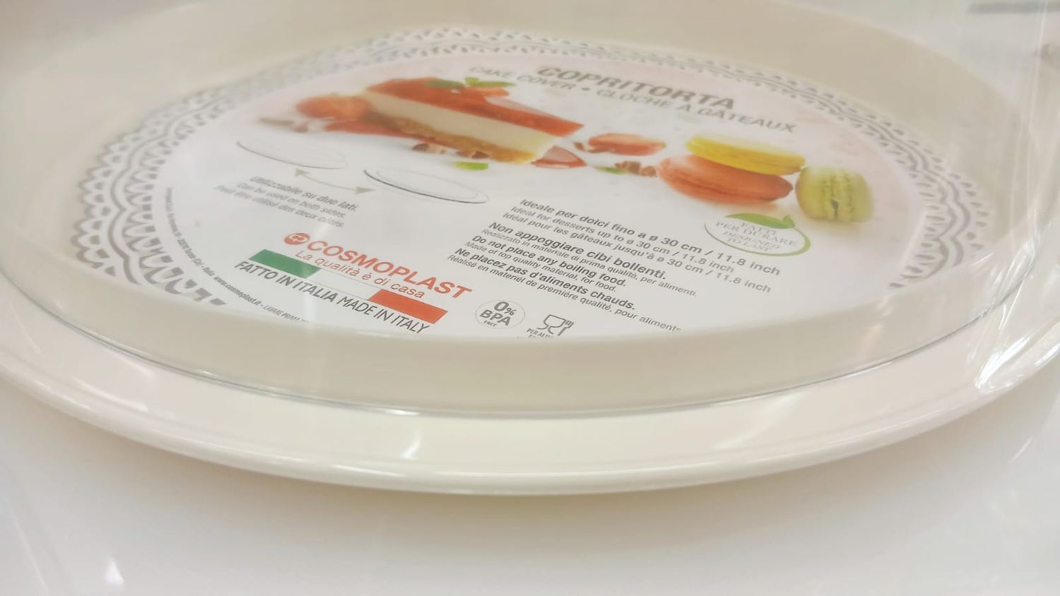 Copritorta / portadolci / piatto torta con cupola trasparente grande, Colore: BIANCO