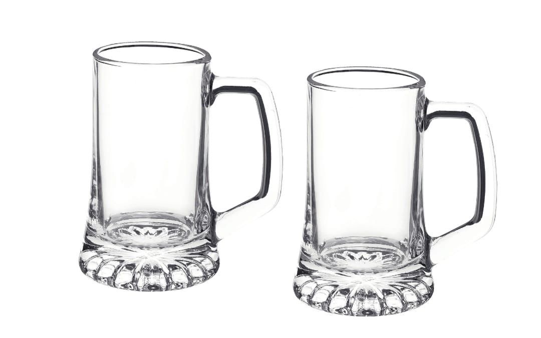 Set 2 bicchieri / peker birra Stern con manico in vetro Bormioli