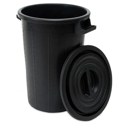 Bidone industriale / pattumiera / porta rifiuti tondo nero con coperchio SSS