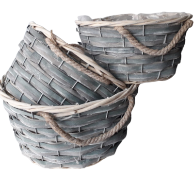 Portavaso / ciotola vimini, ferro e corda, grigio e verde petrolio Portavaso / ciotola vimini, ferro e corda, grigio e verde petrolio