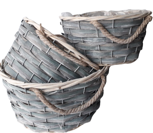 Portavaso / ciotola vimini, ferro e corda, grigio e verde petrolio Portavaso / ciotola vimini, ferro e corda, grigio e verde petrolio