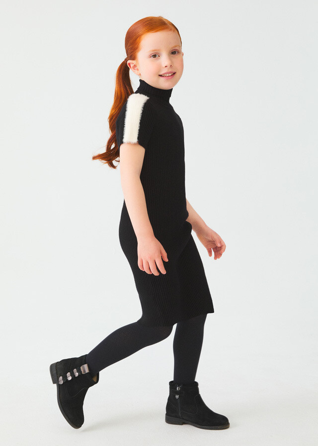 Rib knit tricot black dress