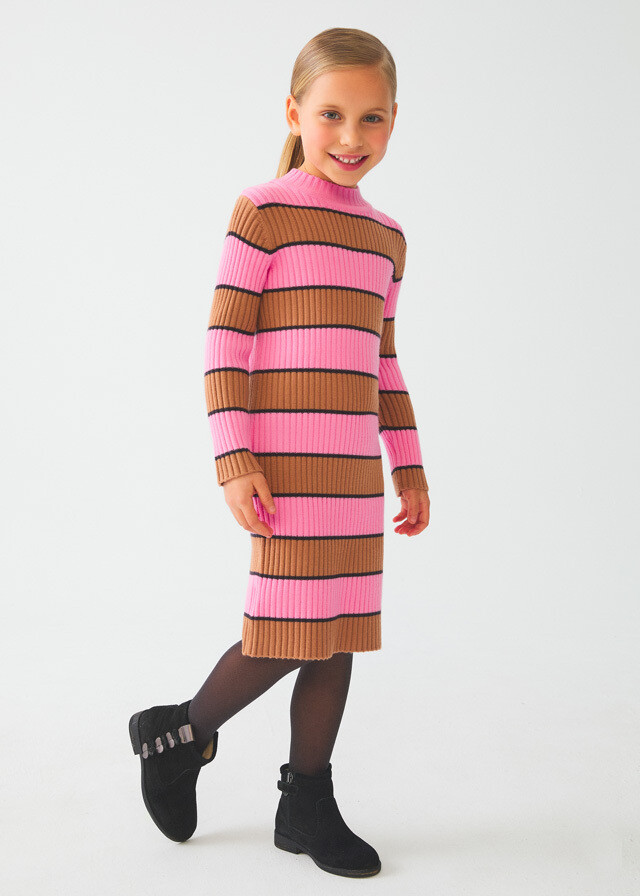 Rib knit tricot striped dress