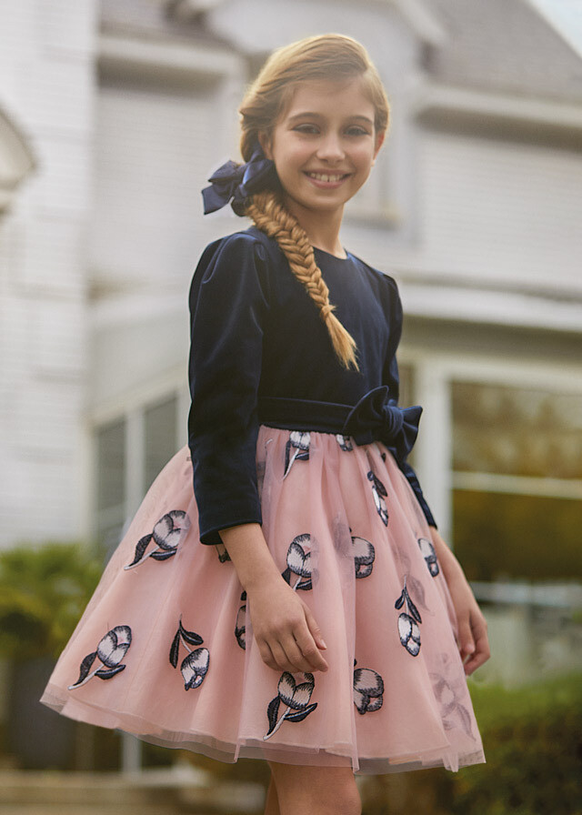 Combined tulle and velvet dress