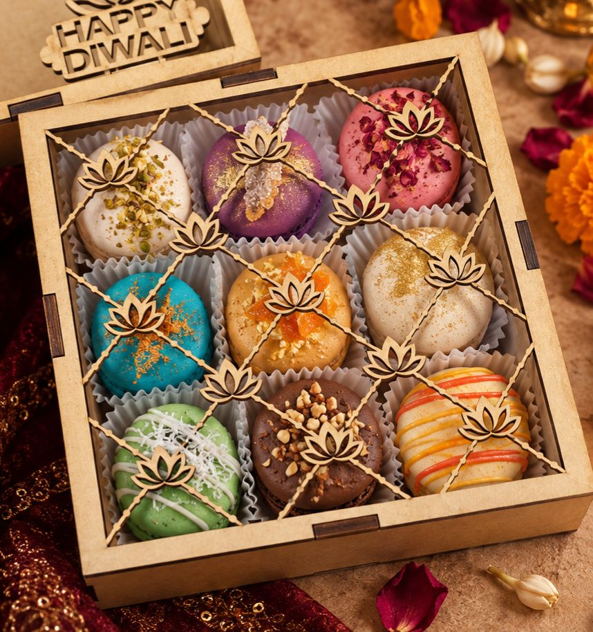 Box of 9 Macaron in Keepsake Diwali Box