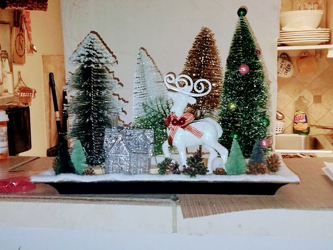 Christmas Centerpiece Reindeer Decoration Winter Scene