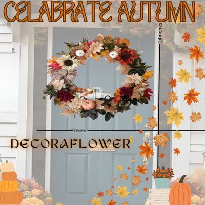 14in fall harvest wreath with vintage truck deccor