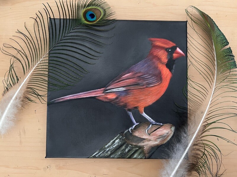 Peinture à l'huile d'un Cardinal rouge