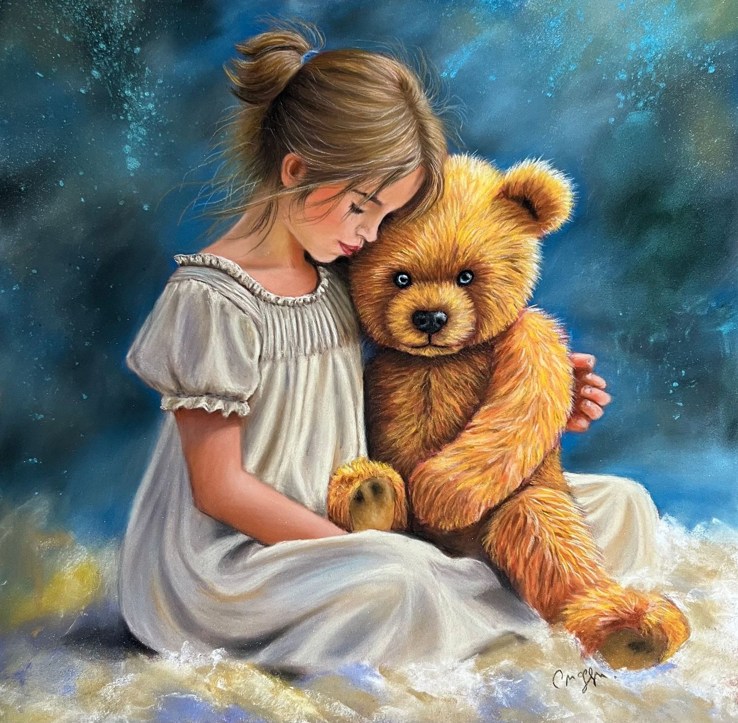 Réaliser une petite fille et son nounours