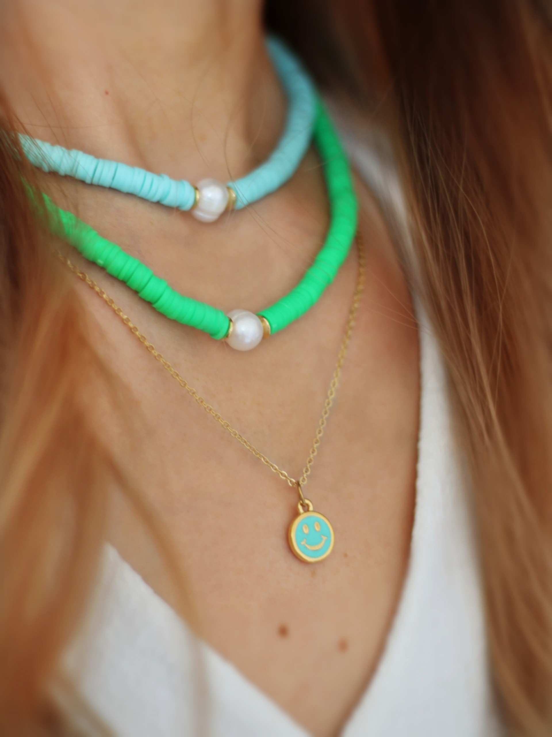 Halskette LULU Süßwasserperle XL GRÜN neon - Bunter Schmuck