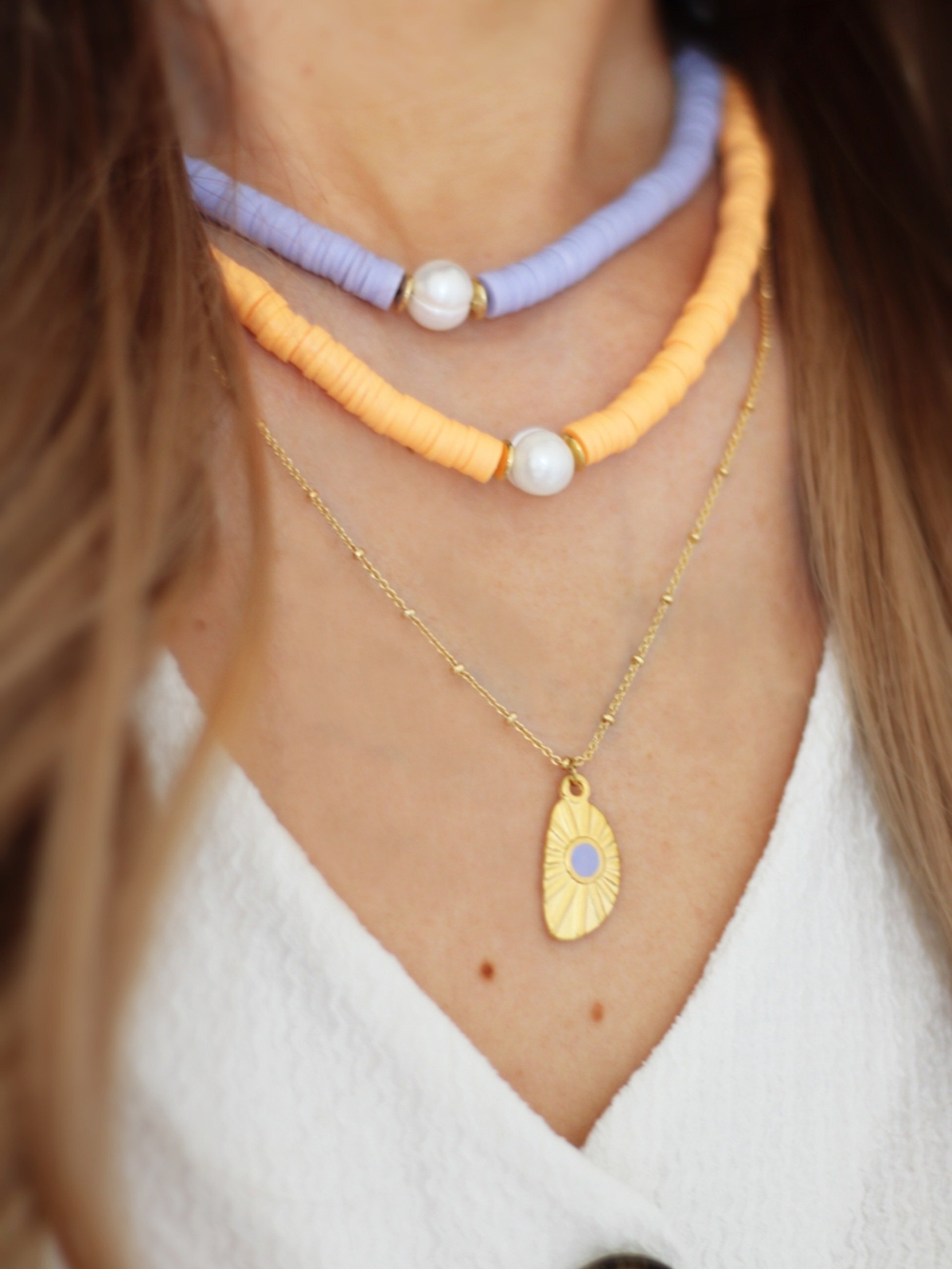 Halskette LULU Süßwasserperle XL  FLIEDER neon - Bunter Schmuck