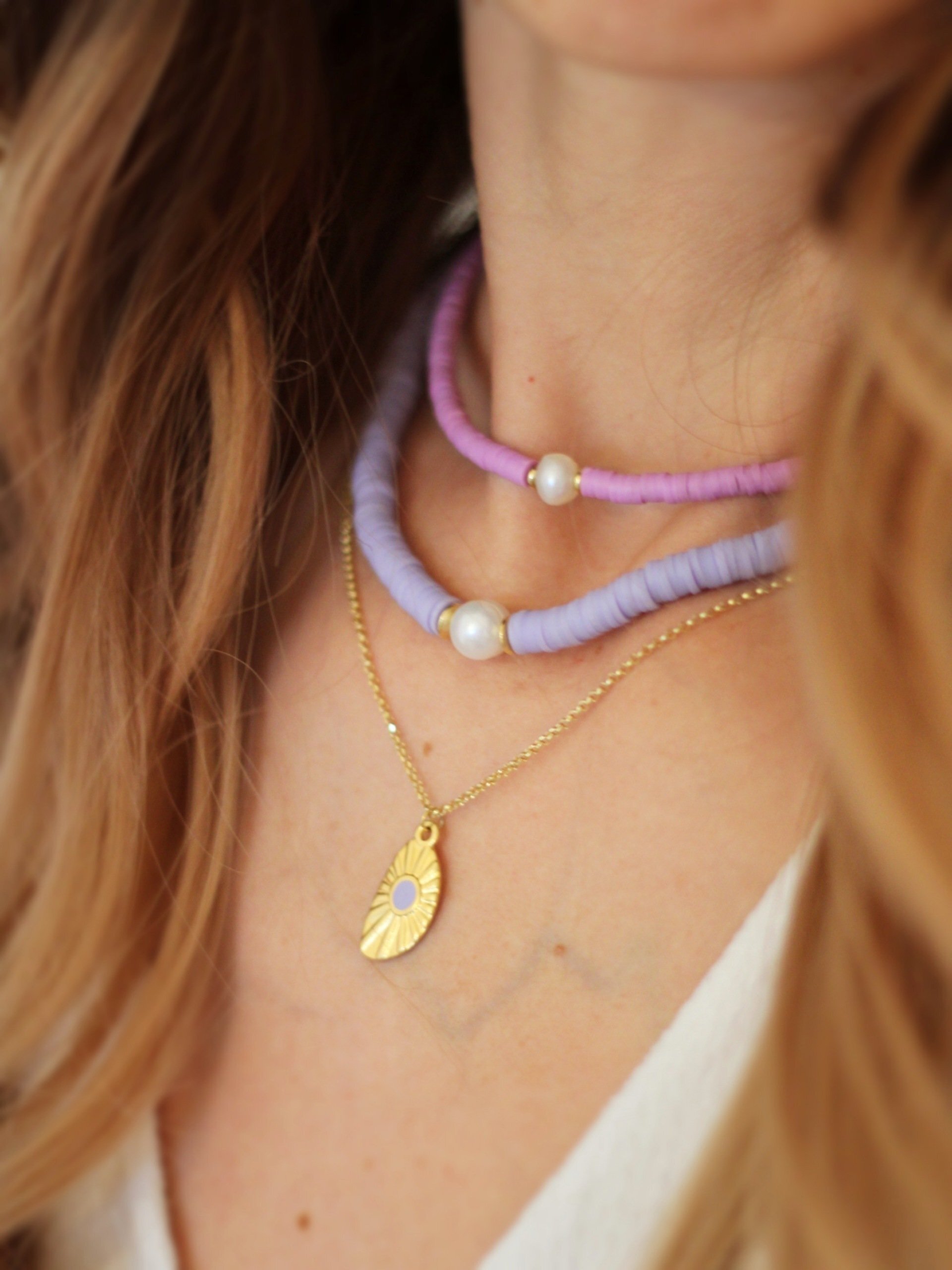 Halskette LULU Chocker Süßwasser Perle  Lila Flieder - Bunter Schmuck