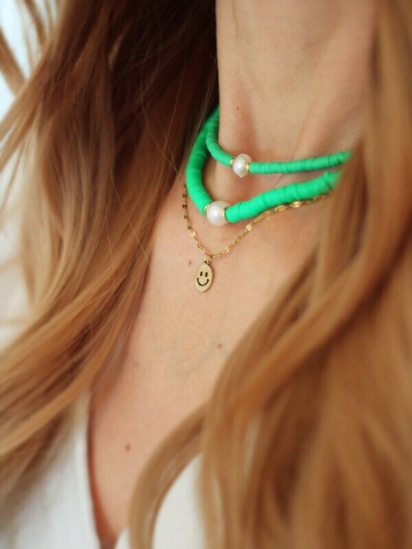 Halskette LULU Chocker Süßwasser Perle Neon Grün Grasgrün - Bunter Schmuck