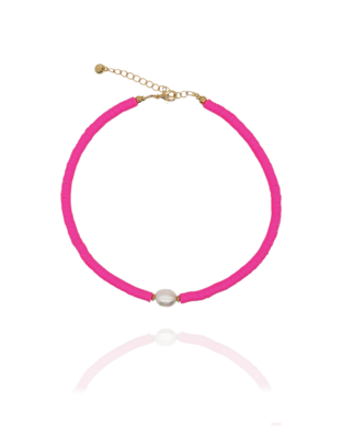 Halskette LULU Süßwasserperle XL PINK neon - Bunter Schmuck
