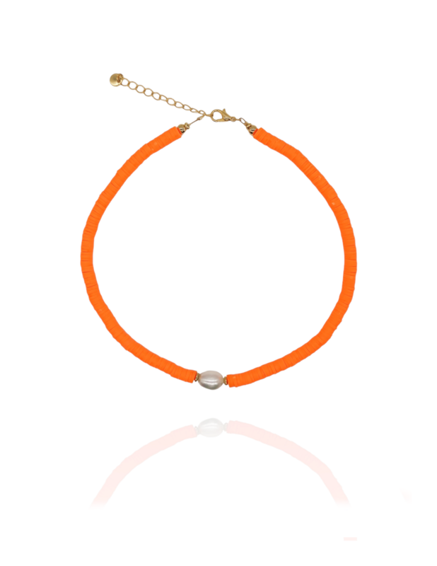 Halskette LULU Süßwasserperle XL ORANGE neon - Bunter Schmuck