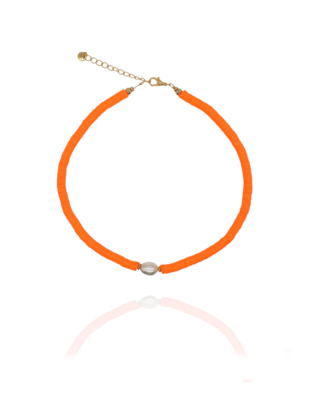 Halskette LULU Süßwasserperle XL ORANGE neon - Bunter Schmuck