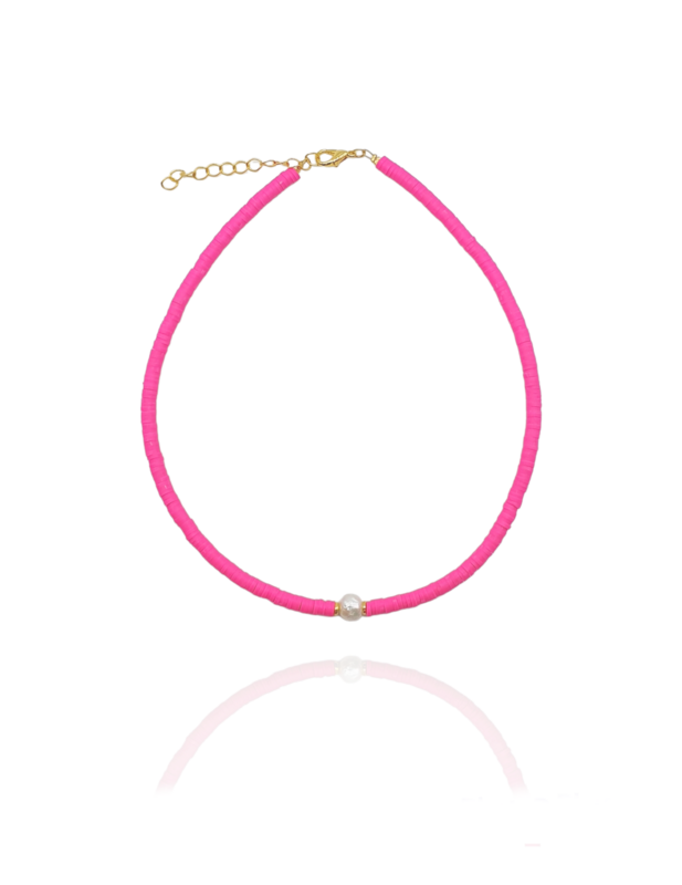 Halskette LULU Choker Perle Neon PINK - Bunter Schmuck